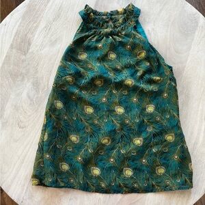 Liberty of London for Target teal peacock sleeveless ruffle neck blouse medium